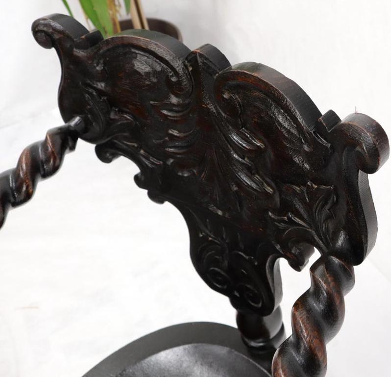 Pierce Carved Wood Oak Tri Legged Arm Chair
