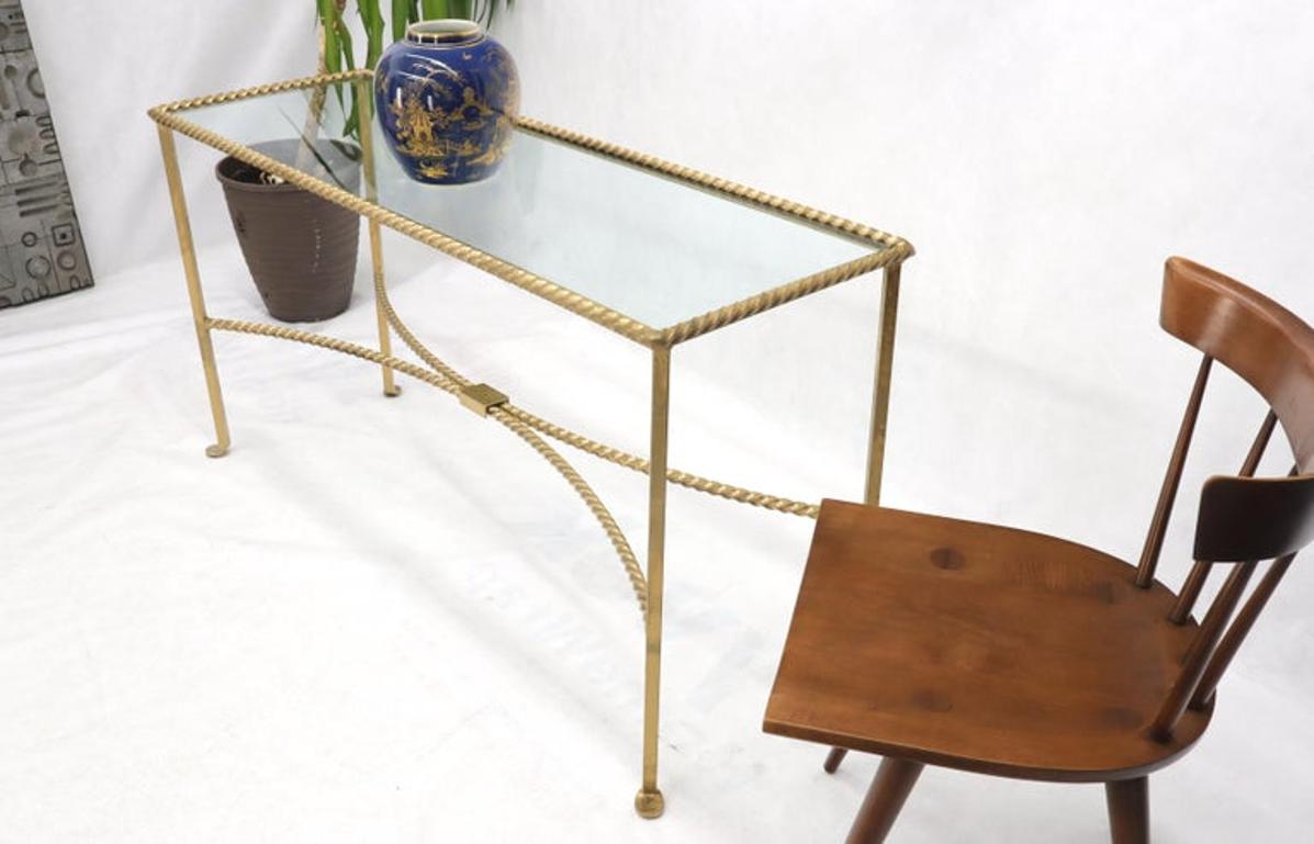 Twisted Rope Forged Gold Finish Glass Top Console Table