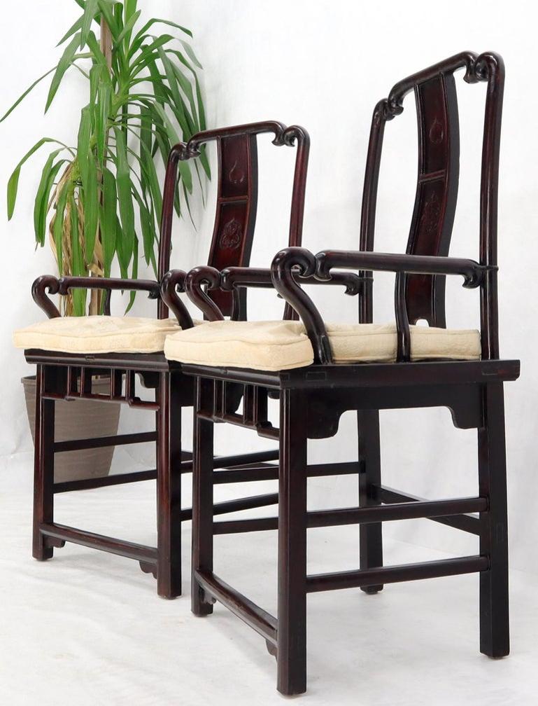 Pair of Chinese Rosewood Nicely Carved Arm Side Chairs