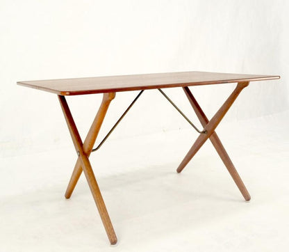 Hans Wegner Danish Mid-Century Modern Teak & Brass X Base Coffee Side Table