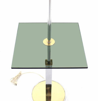 Mid-Century Modern Smoked Glass Side Table Floor Lamp
