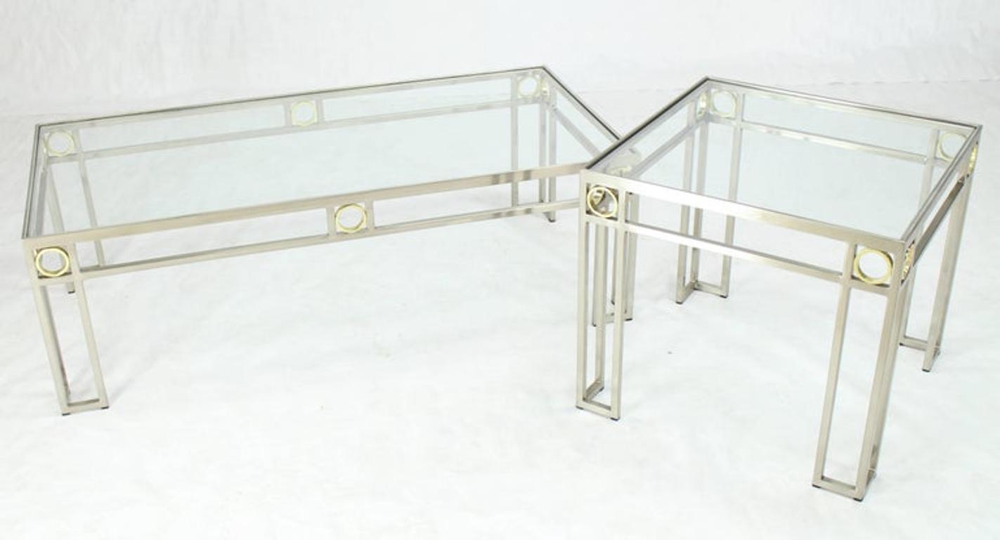 Square Brass Rings Chrome Frame Shape Base Glass Top Side Table