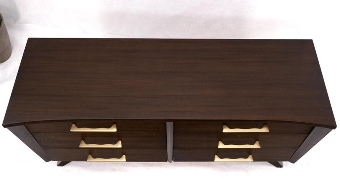 Concave Front Sculptural Profile Large Pulls 6 Drawers Restored Espresso Dresser