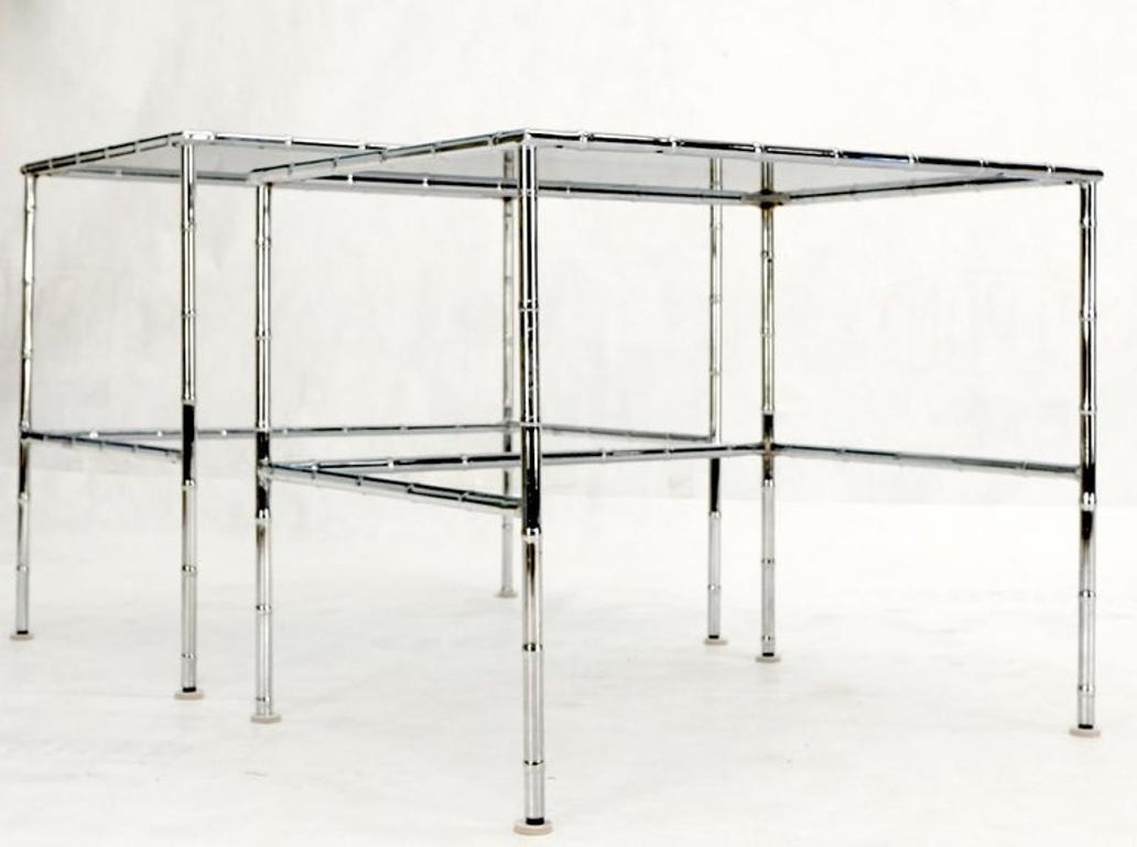 Pair of Chrome Faux Bamboo Smoked Glass Tops Nesting Tables