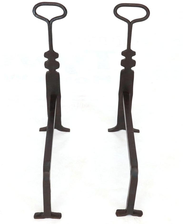 Pair of Arts & Crafts Style Wrought Iron End Irons