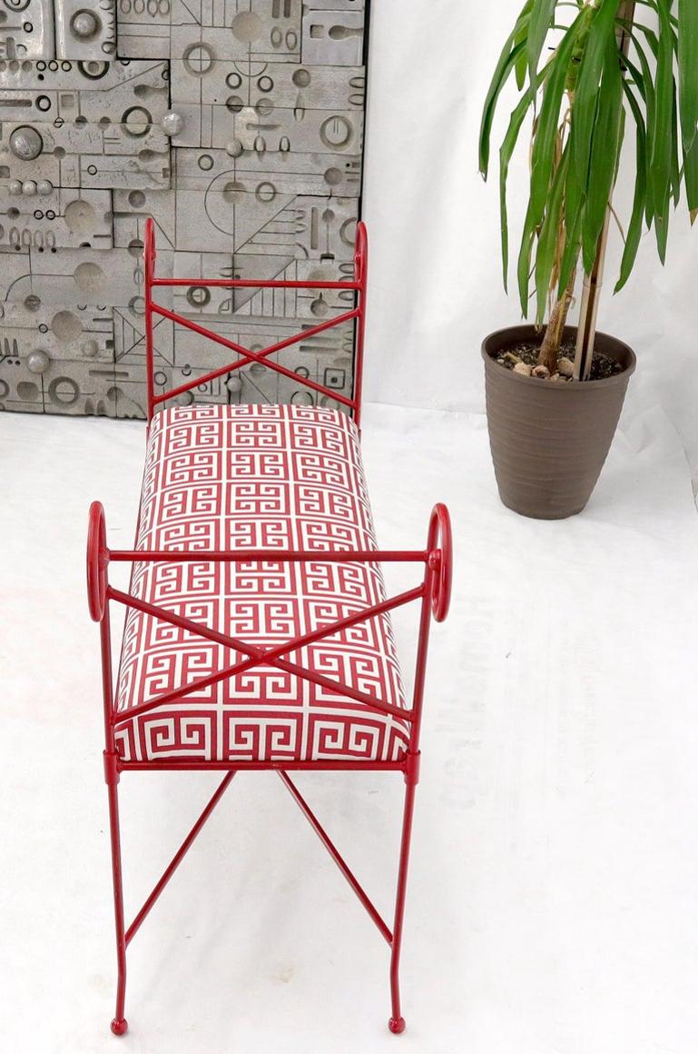 Circa 1960s Wrought Iron Window Bench Fully Restored New Red Lacquer Upholstery