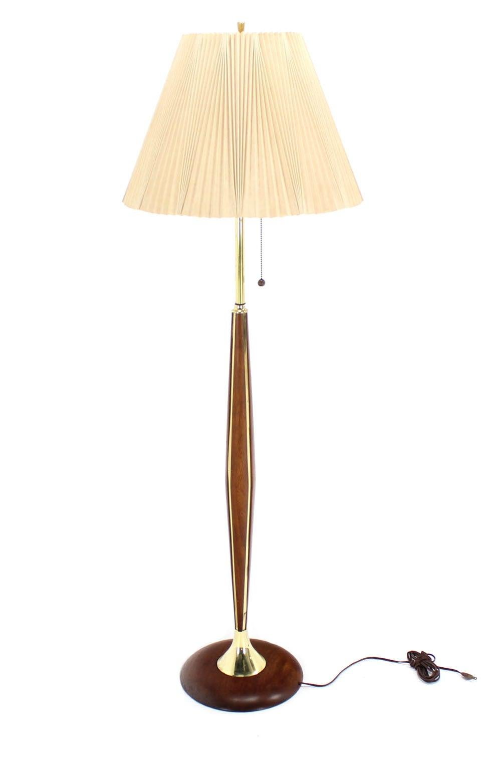 EstablishedLines 1970's Round Solid Oiled Walnut Brass Trims Base Mid Century Modern Floor Lamp