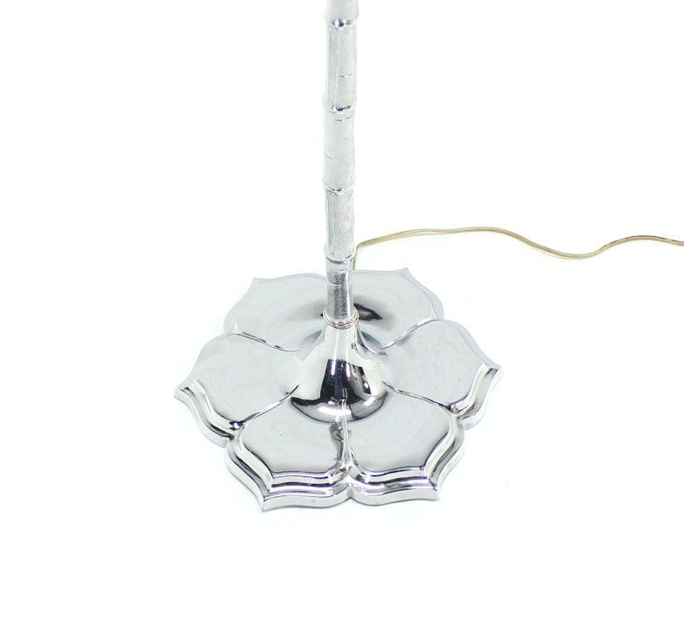 Cast Metal Faux Bamboo Heavy Lotus Base Chrome Floor Lamp Torchere Mid Century