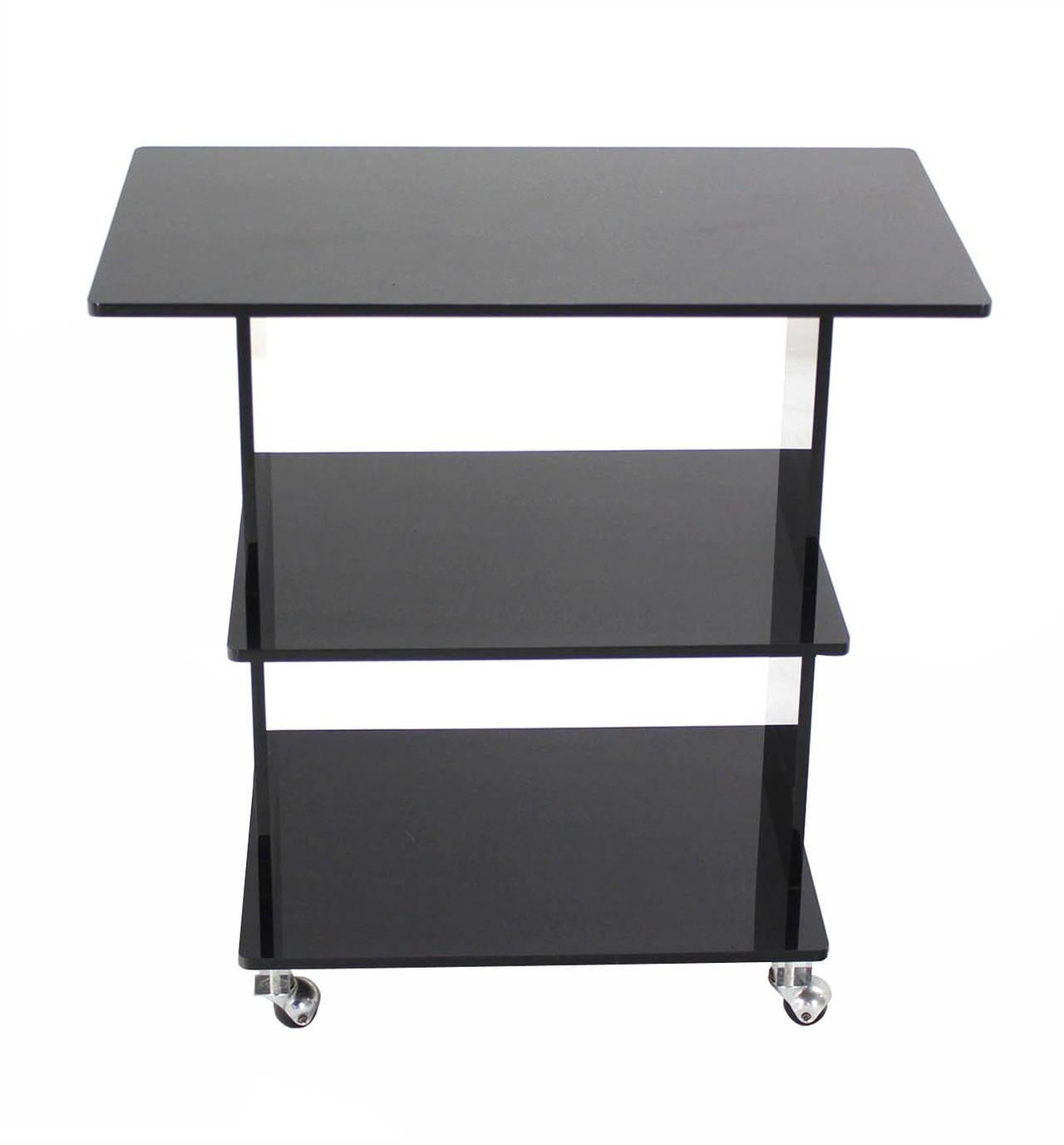 EstablishedLines Smoked Lucite Rolling 3 Level Tier Cart Serving Side End Table Stand on Wheels