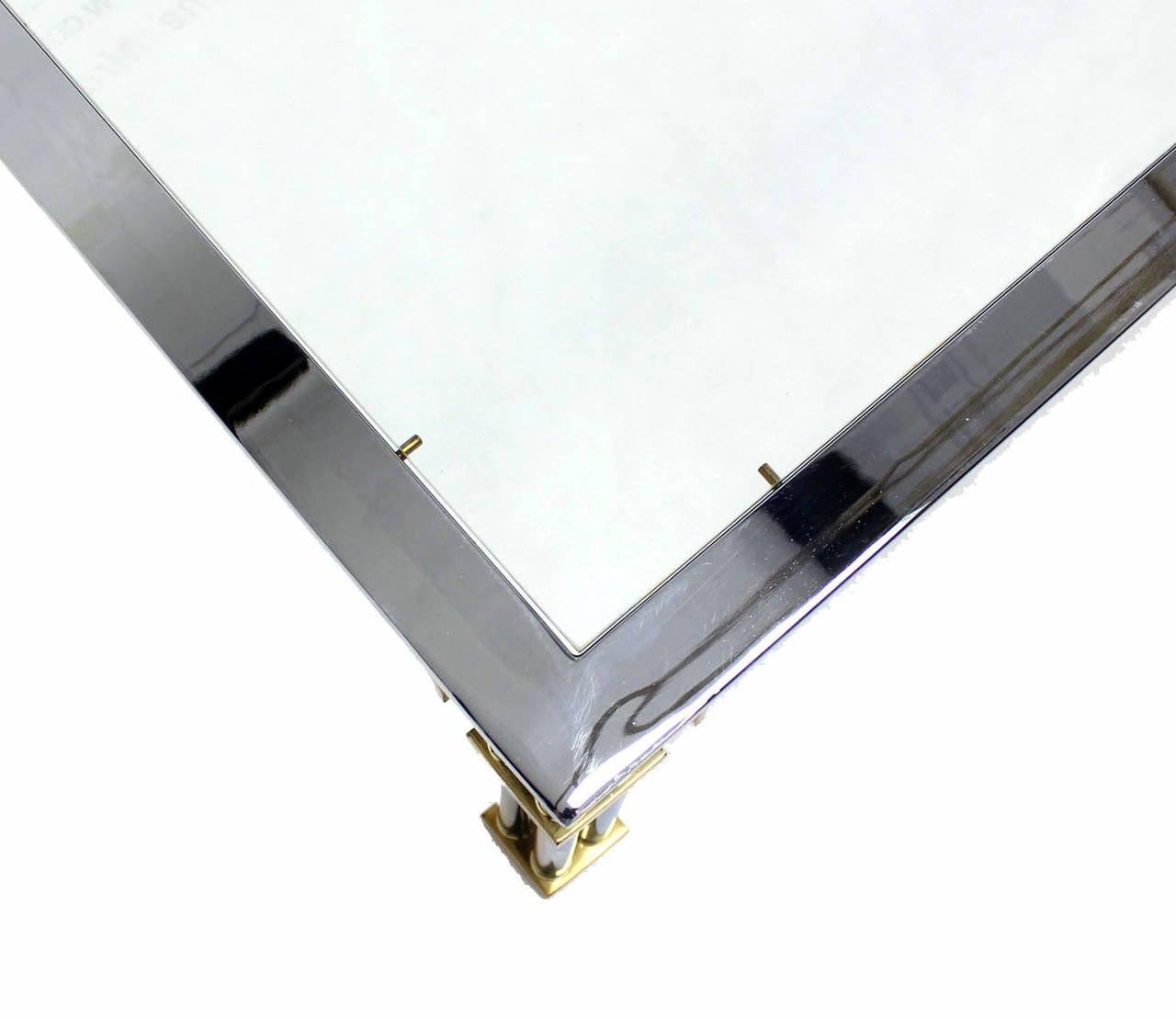 EstablishedLines Large Square Italian Mid Century Modern Brass Chrome Glass Top Coffee Table MINT