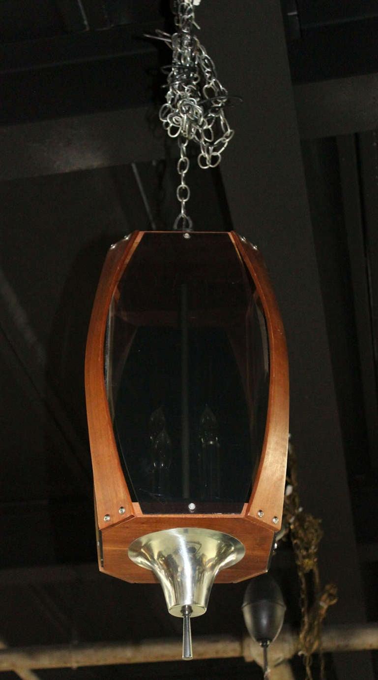 EstablishedLines Danish Mid-Century Modern Pendant Light Fixture with Teak Frame Shade MINT!