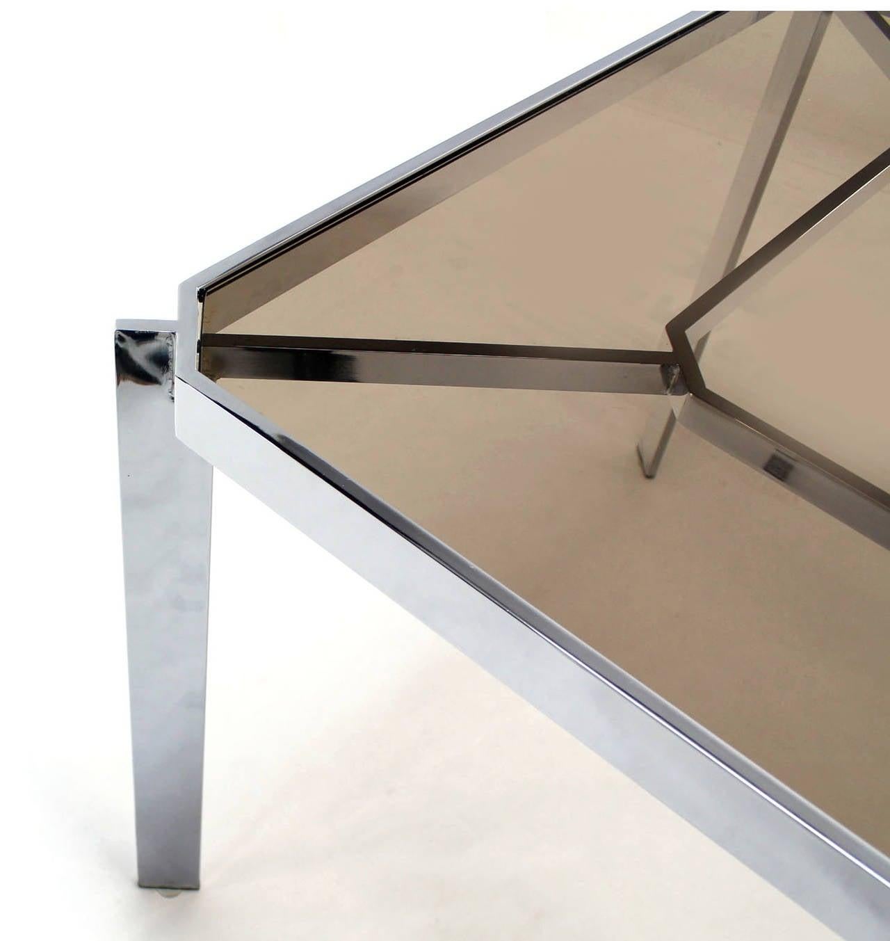 Mid Century Modern Chrome Base Smoked Glass Top Dining Conference Table Baughman