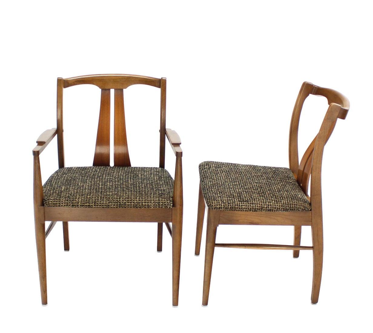 Six Mid-Century Modern Medium Light Walnut Dining Chairs New Upholstery MINT