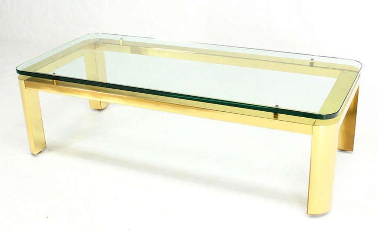 EstablishedLines Pace Collection Floating 3/4" Glass Top Brass Base Coffee Table Mid Century