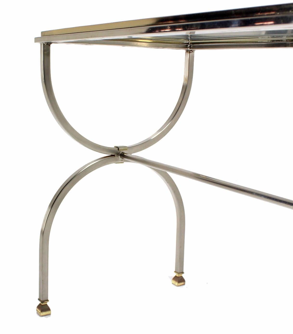 EstablishedLines Chrome Brass U Shape Base Glass Top Long Rectangle Console Sofa Table MINT!