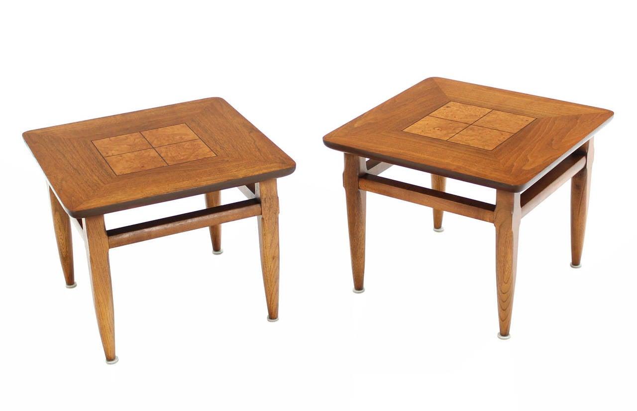 EstablishedLines Set 3 Three American Burl Walnut Square End Side Occasional Tables Stands MINT!