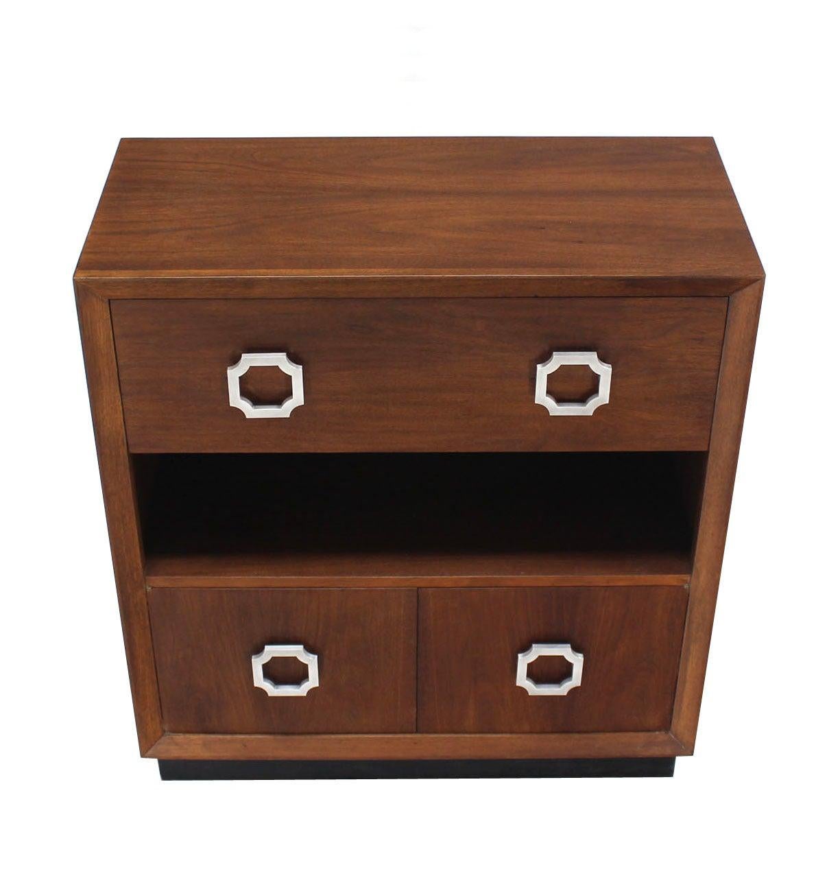 EstablishedLines Oiled Medium Walnut Mid Century Modern Art Deco Drop Down Desk Secretary Cabinet