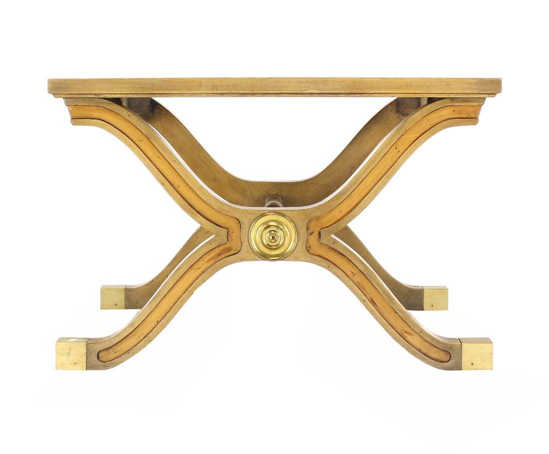 EstablishedLines Heritage Henredon Hollywood Regency Mid Century X-Base Side Table Bench Brass