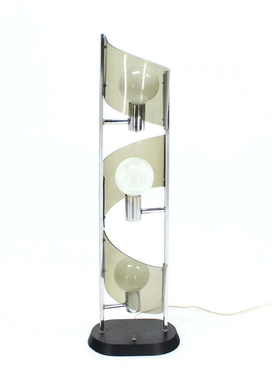 EstablishedLines Mid Century Modern Large Chrome Smoked Lucite Ribbon Shade Table Floor Lamp