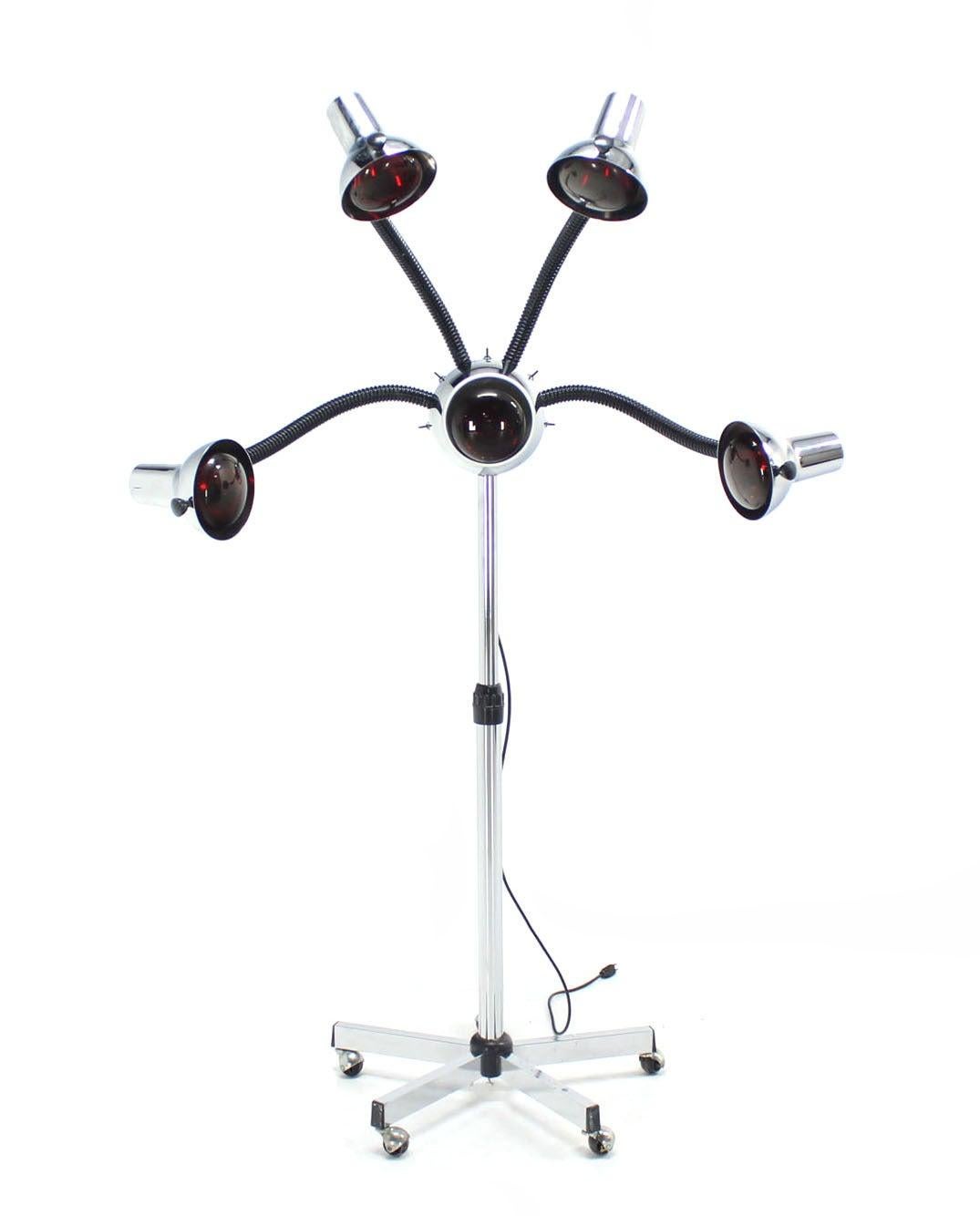 EstablishedLines Chrome Wheel Base Mid-Century Modern Adjustable Four-Arm Lamp Heat Lamps