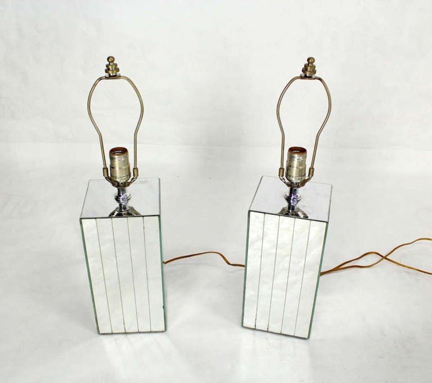 EstablishedLines Pair of Square Sky Scraper Shape Mid-Century Modern Mirrored Table Lamps MINT!