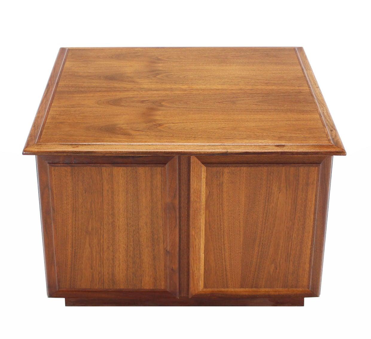 EstablishedLines Mid Century Modern Double Door Cabinet Cube Shape Walnut End Side Lamp Table