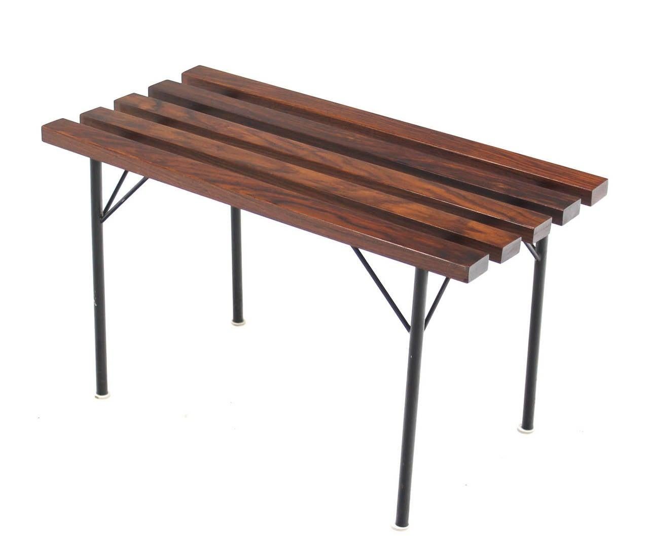 EstablishedLines Solid Rosewood Small Compact Mid Century Modern Slat Bench Black Metal Base MINT