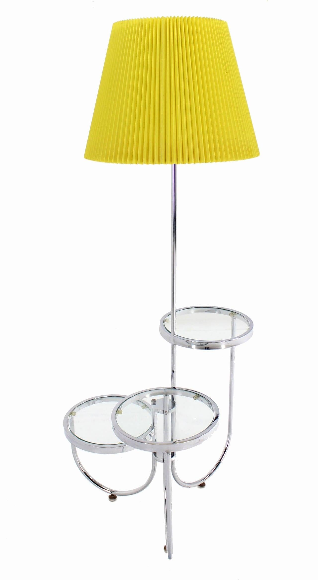 Mid Century Modern Chrome Base Floor Lamp w/ Three Circular Built Stand Tables