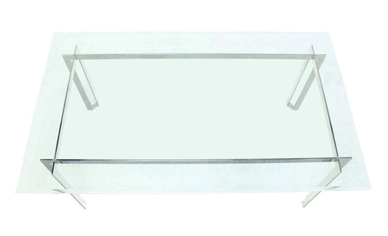 EstablishedLines Polished Stainless Steel Base Thick Glass Top Dining Room Table Mid Century