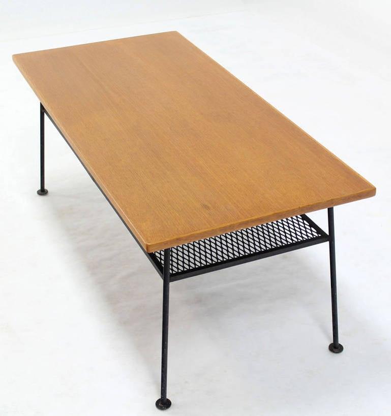 EstablishedLines Mid-Century Modern Rectangle Coffee Table by Freda Diamond Mesh Shelf Wire Legs