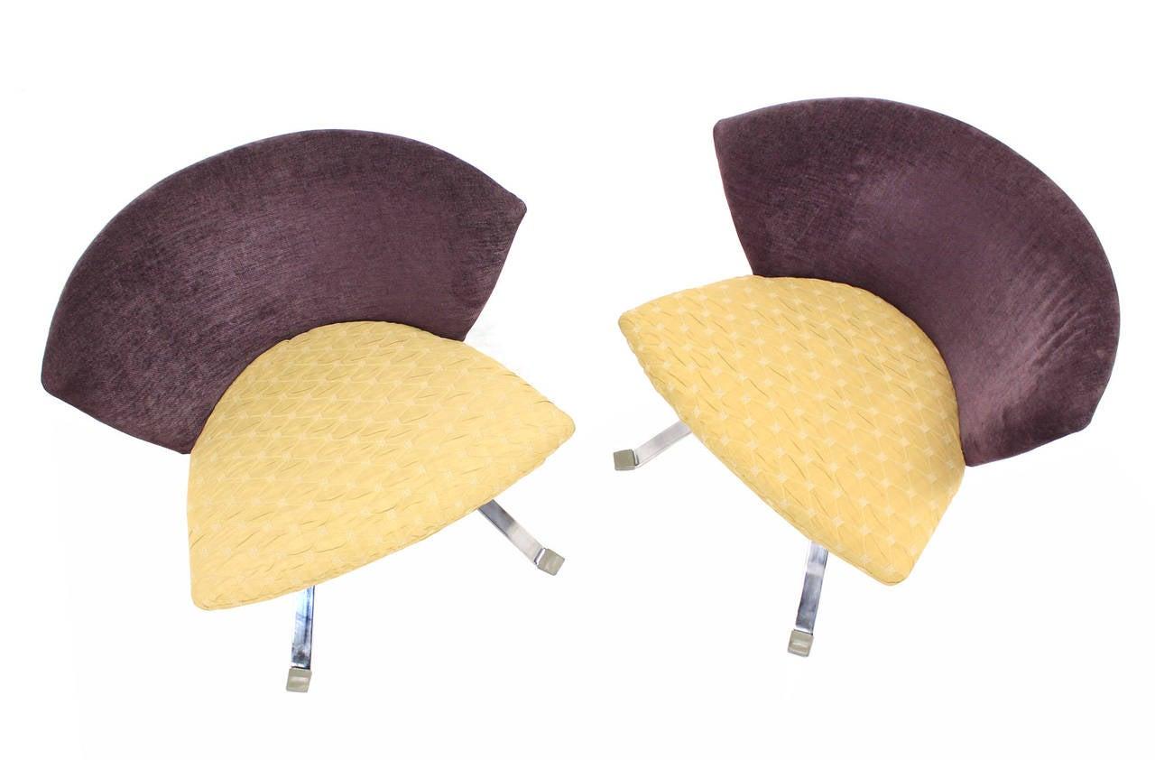 Pair of Saporiti Italian Mid Century Modern Fan Back Two Tone Lounge Chairs MINT