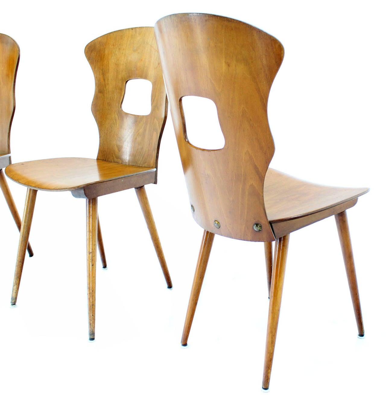Set of Three Mid Century Swedish Modern Molded Birch Plywood Chairs Dowels Legs