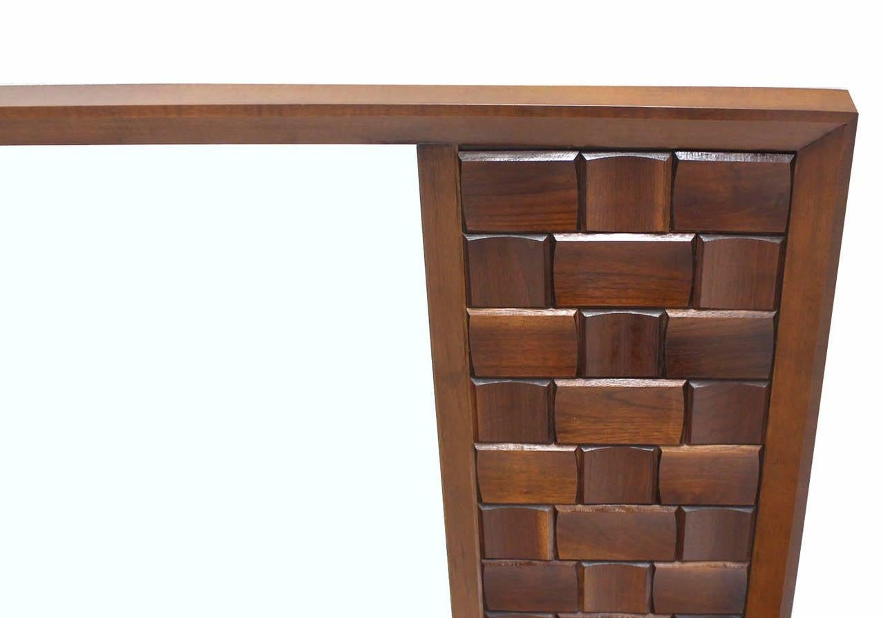 EstablishedLines Large MId Century Carved Walnut Frame Mirror with Solid Walnut Carved Panel MINT
