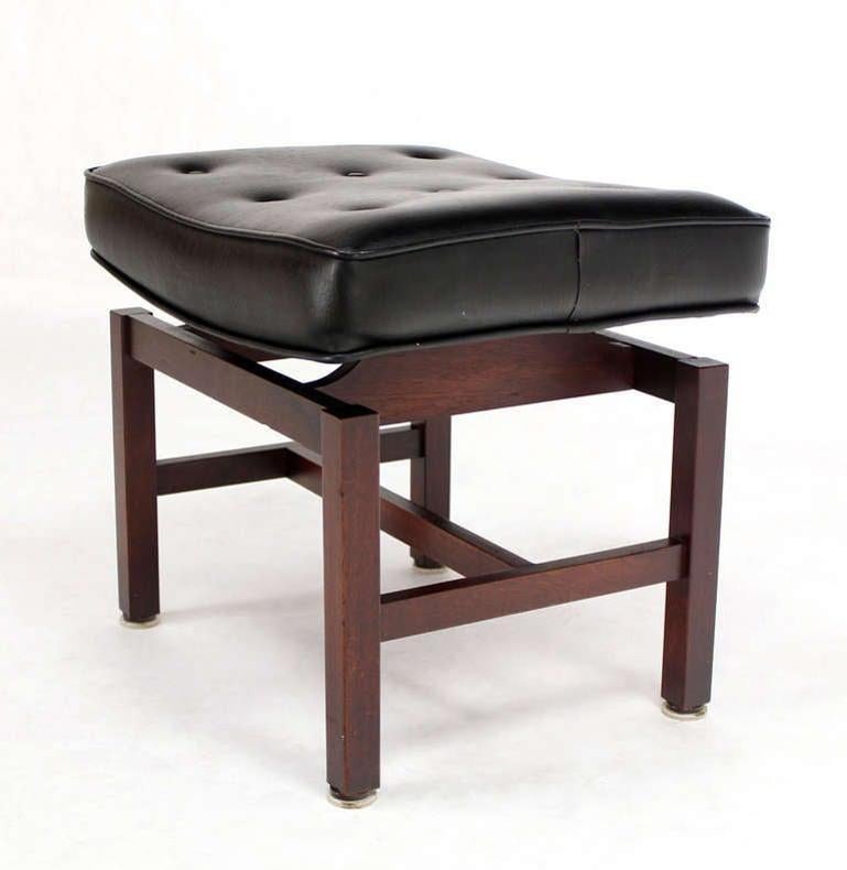 EstablishedLines Mid-Century Modern Black Vinyl Upholstered Oiled Walnut Bench by Risom