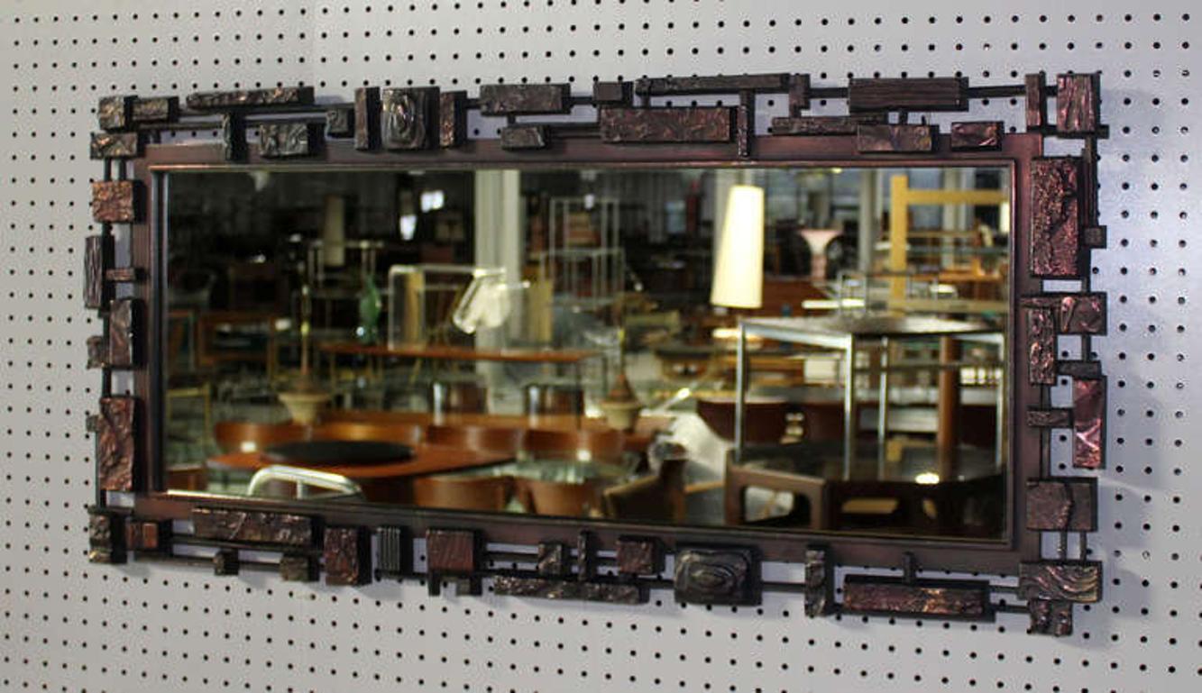 Rectangle Mid Century Modern Cityscape Brutalist Style Frame Wall Mirror MINT!