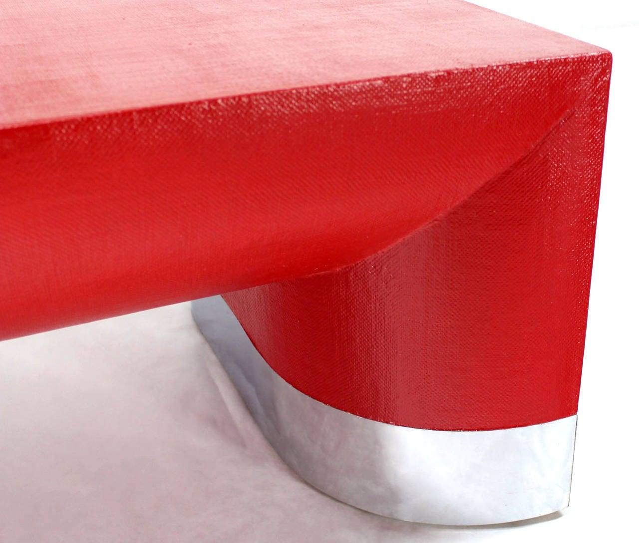 EstablishedLines Large Rectangle Grass Cloth Mid Century Modern Coffee Table in Fire Red MINT!