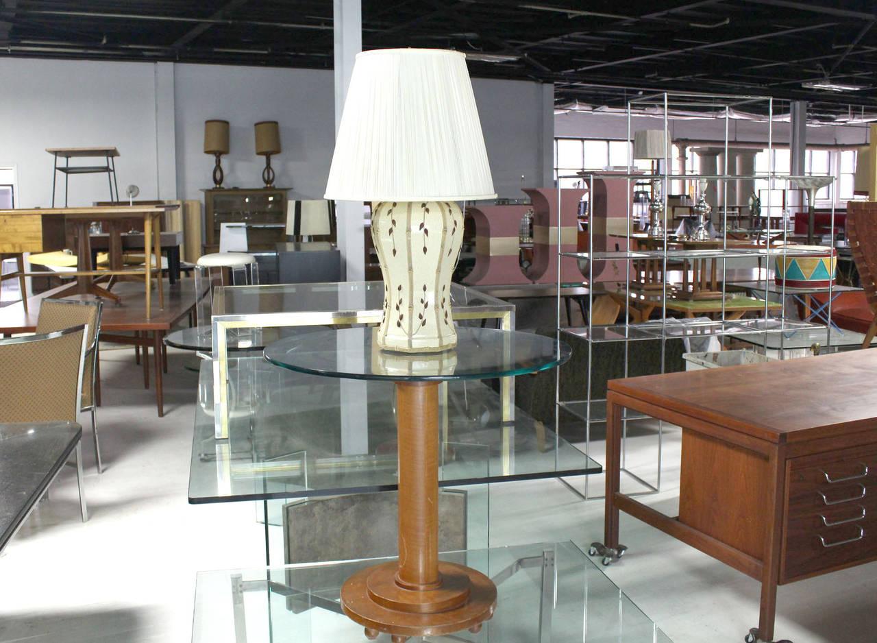 EstablishedLines Faux Bamboo Motive Art Pottery Decorated Mid-Century Modern Ceramic Lamp MITN!