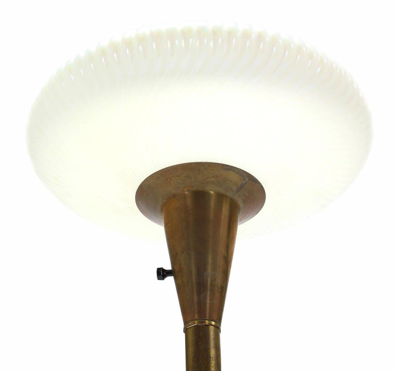 Brass Base with Iridescent Shell Scallop Edge Shade Floor Lamp Torchere MINT!