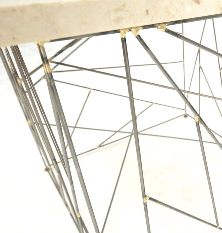 Travertine Top Wire Base Square Side End Table Stand Mid-Century Modern MINT!
