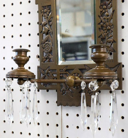 Large Bronze Mirror Sconce Two Candleholders