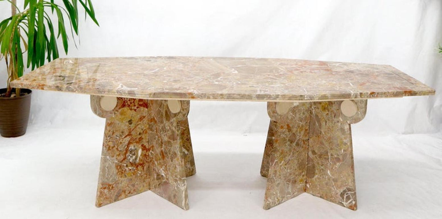 Large Marble Boat Shape Top Dining Conference Table on Cross Shape Bases