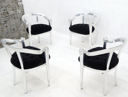 Four Italian Silver Leaf Decorated Carved Frames Rounded Barrel Back Shape Chair