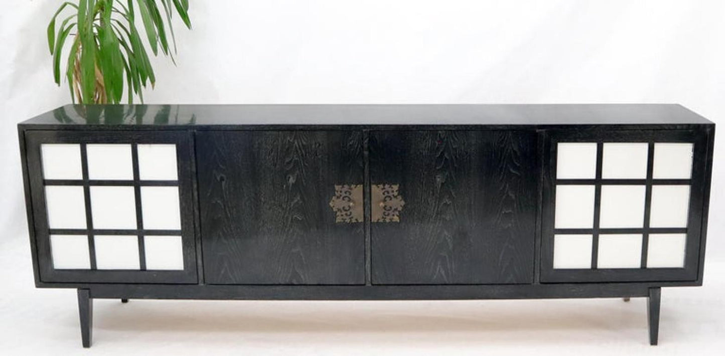 Ebonized Cerused Walnut Long Credenza Dresser