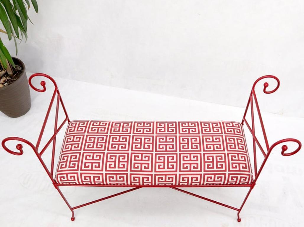 Circa 1960s Wrought Iron Window Bench Fully Restored New Red Lacquer Upholstery