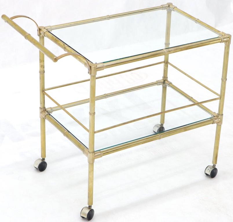 Solid Brass Faux Bamboo Rectangular Shape Two-Tier Serving Cart