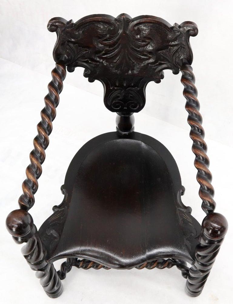 Pierce Carved Wood Oak Tri Legged Arm Chair
