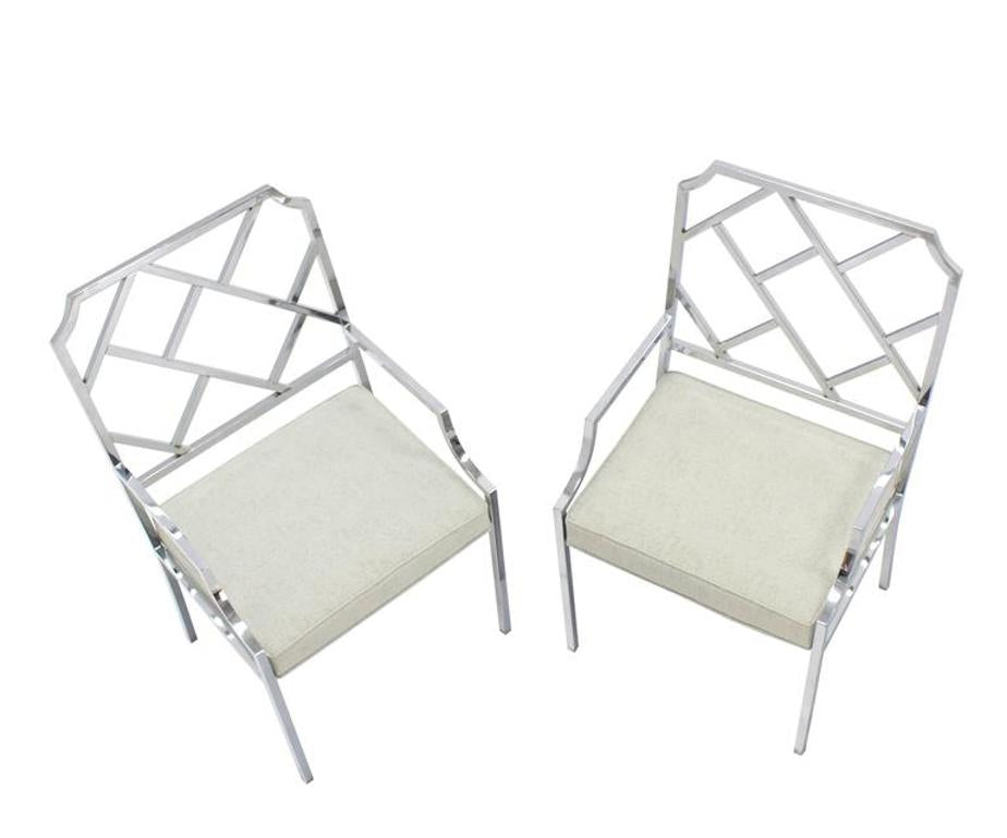 New Upholstery Pair of Chrome Wide Ladder Back Chrome Chairs