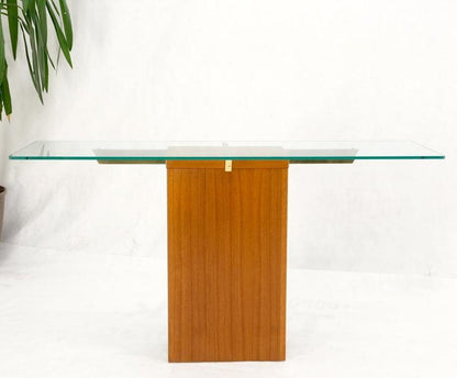 Danish Mid-Century Modern Teak Brass Glass Top Pedestal Base Console Sofa Table
