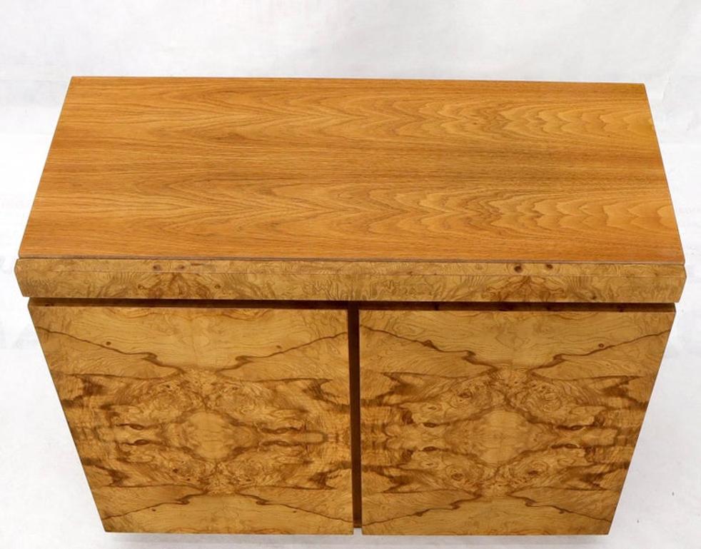 Lane Burl Wood Two-Door Pull Out Laminated Serving Tray Credenza Liquor Cabinet