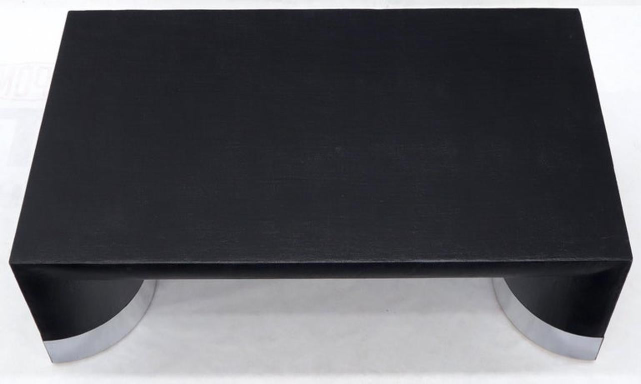 Large Black Lacquer Cloth Covered Chrome Base Rectangular Coffee Table